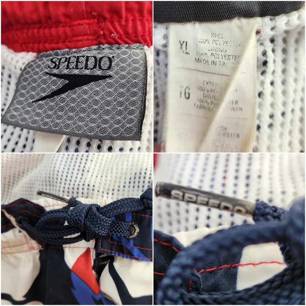 Speedo Mens XL Swim Trunks Red White Blue Tropical Floral Board Shorts‎ Pocket